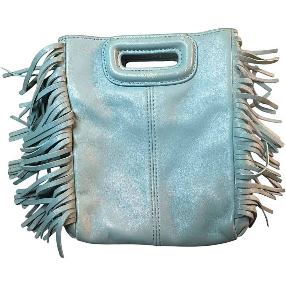 Maje $332 MSRP Maje M bag Light Blue Fringe Mini Top Handle w Crossbody 3-way - Picture 3 of 12